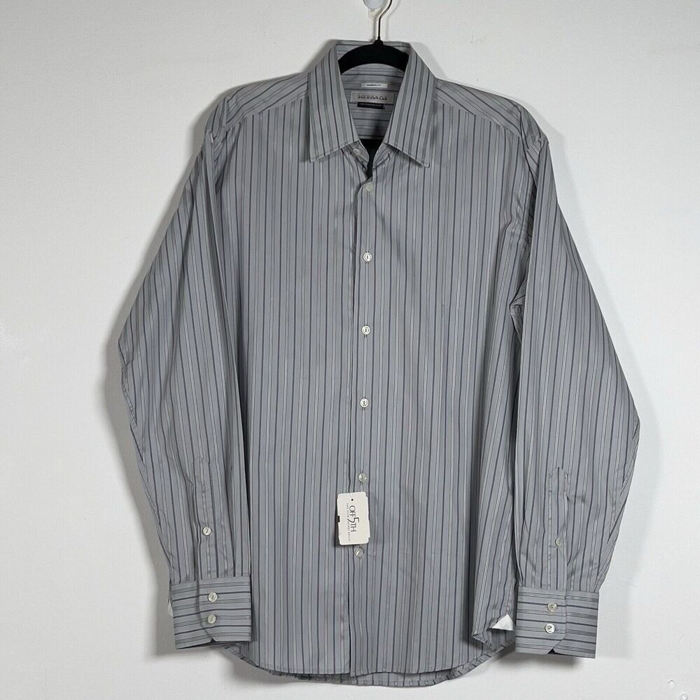 Versace Collection Mens Shirt Business Fit Size 16/41 Striped Gray‎ Long Sleeve